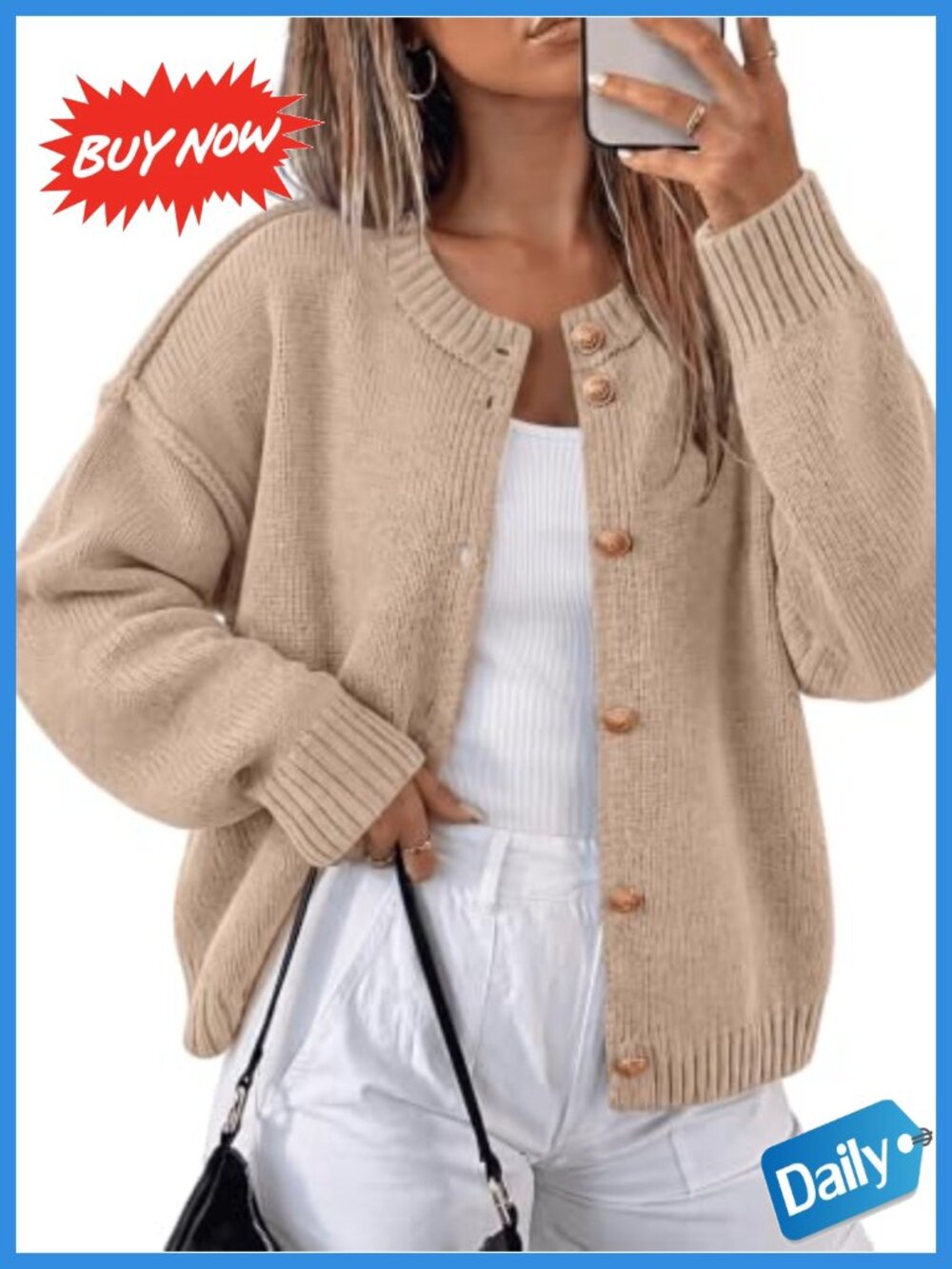 Womens Chunky Oversize Button Up Cardigan Ribbed Knit Fall Winter Sweater